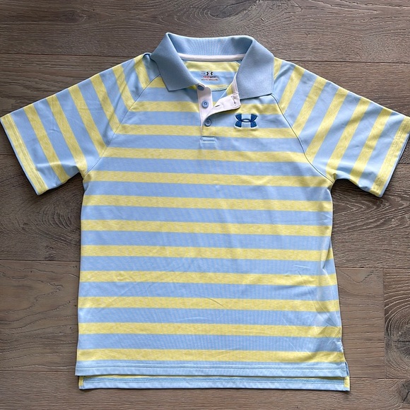 Under Armour Other - Youth Under Armour HeatGear Blue and Yellow Striped Golf Shirt-Y Large